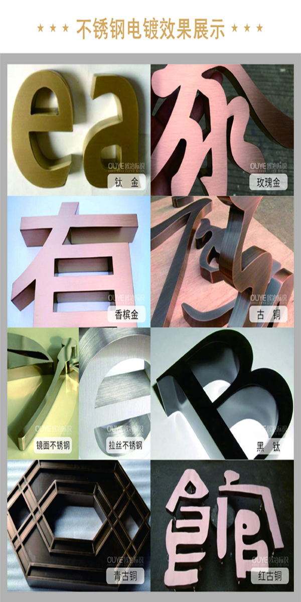 不銹鋼字、古銅字、鈦金字等各類金屬字工藝特點